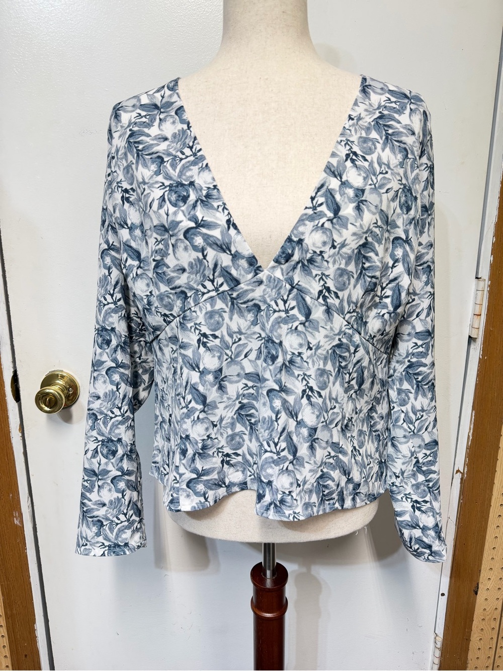 Abercrombie & Fitch Floral Fruit V-Neck Peplum Blouse Women’s XL